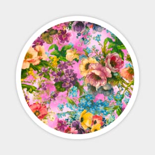 Vintage floral garden, shabby chic, vintage botanical, flowers illustration, pink vintage floral pattern Magnet